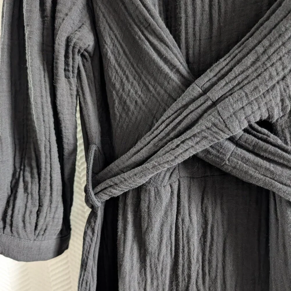 Zara Black Cotton Gauze Midi Dress with Slits and Back Tie Size Small Minimalist - Picture 9 of 12